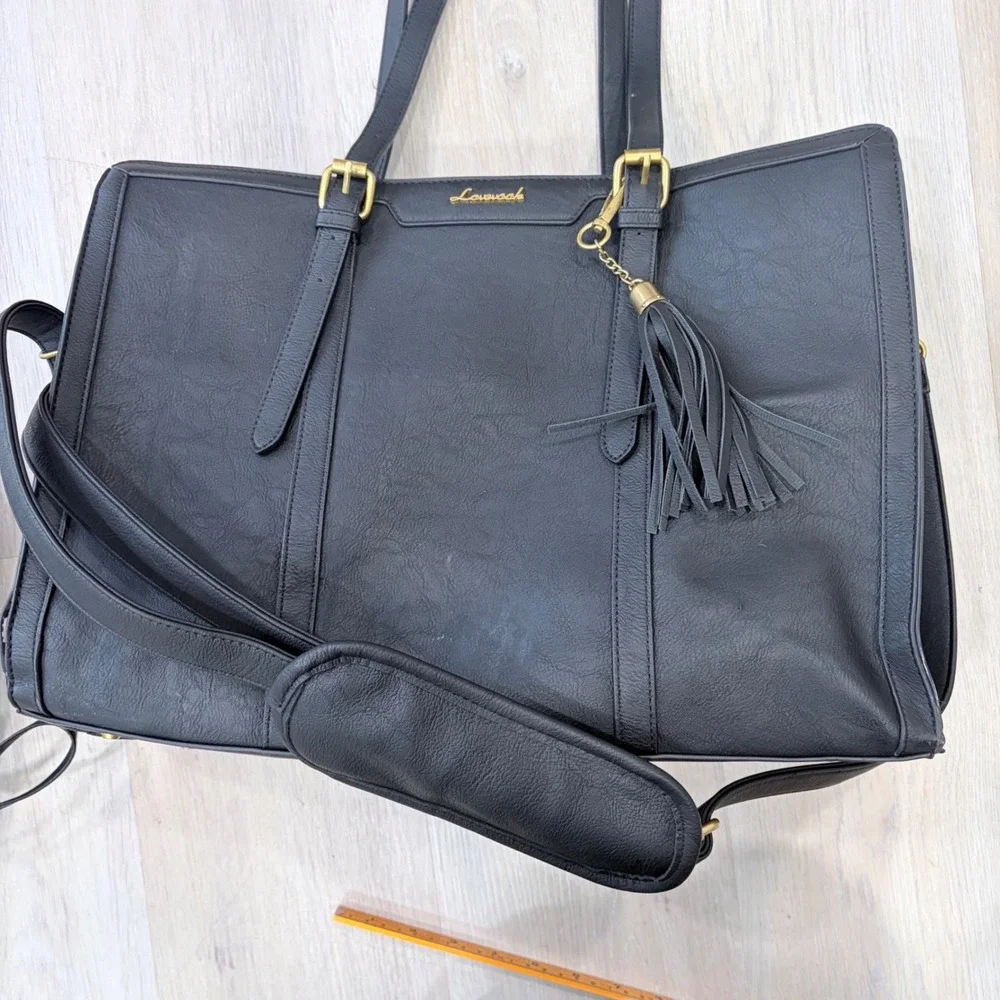 Lovevook‎ Black Laptop Tote Bag Vegan Leather Work Briefcase Crossbody Tassel